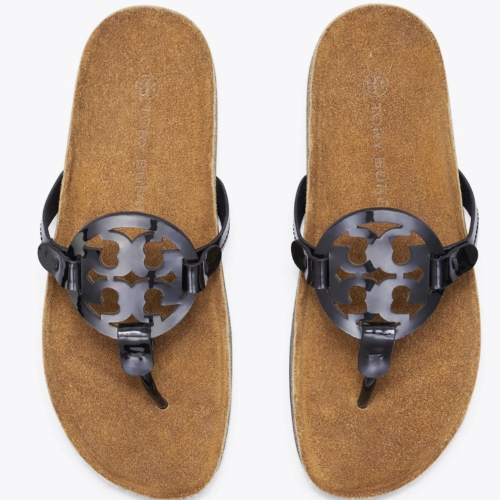 Tory Burch Black Sandals with Signature Medallion
